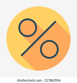 Flat style icon with long shadow, percent symbol vector illustration. Education, finance, sales. Easy paste to any background.