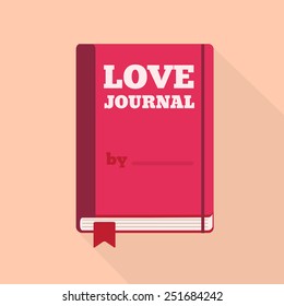 Flat Style Icon with Long Shadow. A love journal. Concept for Saint Valentines day, training courses, self-development and how-to articles for women