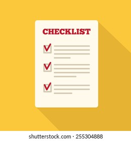 Flat Style Icon with Long Shadow.  A checklist. Concept for productive lifestyle education, training courses, self-development and how-to articles