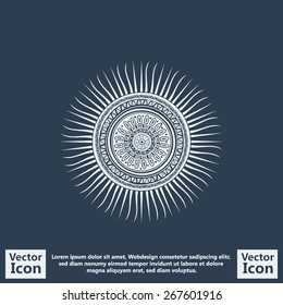 Flat style icon with mayan sun symbol