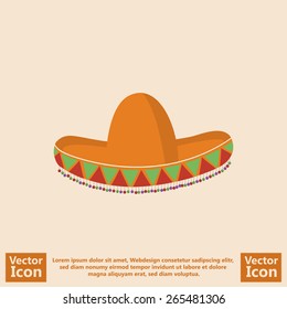 Flat style icon with Mexican sombrero hat symbol