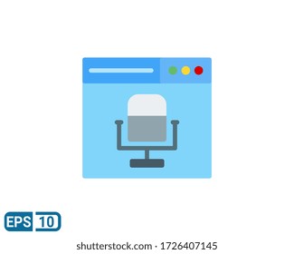 flat style icon of microphone and browser. vector illustration for graphic design, website, UI isolated on white background. Editable color. EPS 10