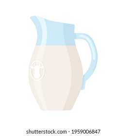 Flat Style Icon of Milk Jug Isolated on White Background. Colourful Vector milk glass jar icon. Flat style template of milk pitcher in white, blue and green colors