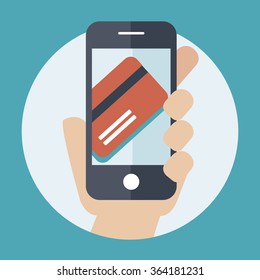 Flat style icon modern on line payment security. screen with credit 
card