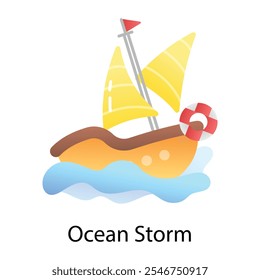 Un icono de estilo plano de la tormenta del océano 