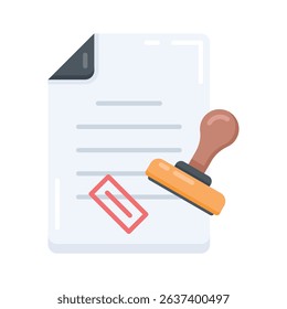 A flat style icon of official stamp with paper