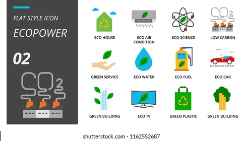 Flat Style Icon Pack For Ecopower, Eco House, Eco Air Condition, Science, Low Carbon, Green Service, Eco Water,eco Fuel, Eco Car, Green Building, Tv, Green Plastic, Green Building