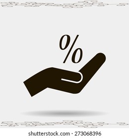 Flat style icon, percent symbol vector illustration. Education, finance, sales. 