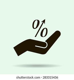 Flat style icon, percent symbol vector illustration. Education, finance, sales. 