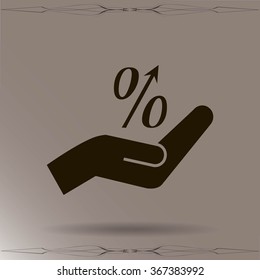 Flat style icon, percent symbol vector illustration. Education, finance, sales 