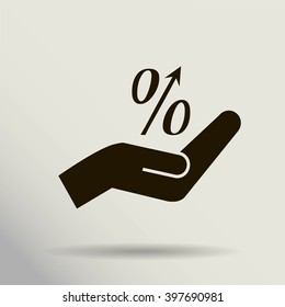 Flat style icon, percent symbol vector illustration. Education, finance, sales 