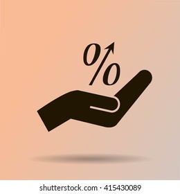 Flat style icon, percent symbol vector illustration. Education, finance, sales 
