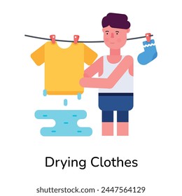 A flat style icon of a person drying clothes 