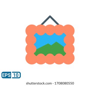 flat style icon of Picture with frame on white background. Editable color. EPS 10