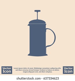 Flat style icon with press pot cafetiere symbol