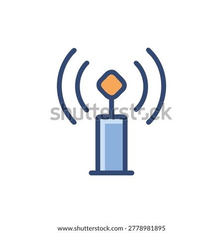 Flat style icon of a radio tower transmitting wireless signal. Clean and professional, great for tech companies.