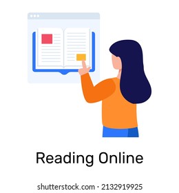 Un icono de estilo plano para leer en línea, vector modificable 

