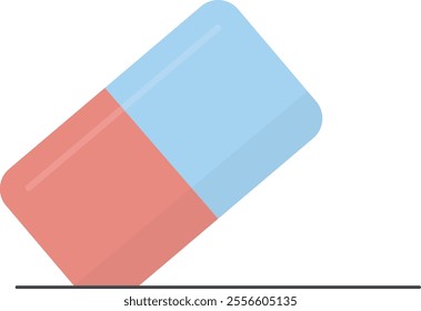 Flat style icon of a red and blue eraser partially erasing a straight line, symbolizing correction or removal of text or mistakes, with clean, simple lines and a minimalist design.