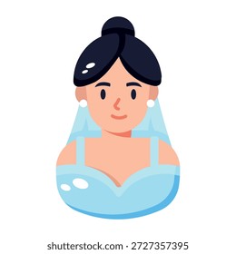 Un icono de estilo plano que representa a una novia