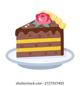 Un icono de estilo plano que representa una rebanada de pastel