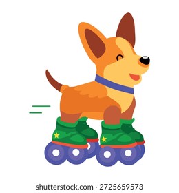 Um ícone de estilo plano representando um cachorro patinando  
