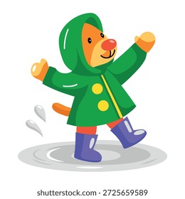 Un icono de estilo plano que representa a un perro con impermeable 
