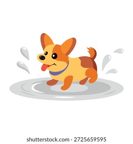 A flat style icon representing a dog doing puddle splashing
