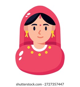 Un icono de estilo plano que representa a una novia india