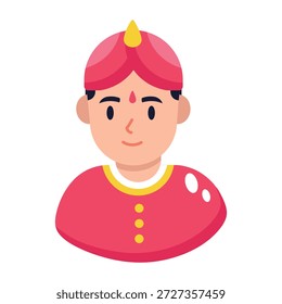 Un icono de estilo plano que representa a un novio indio