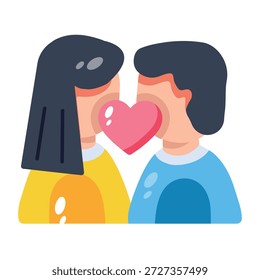 Un icono de estilo plano que representa a una pareja besándose 