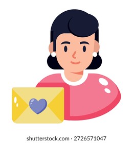 Un icono de estilo plano que representa una carta de amor