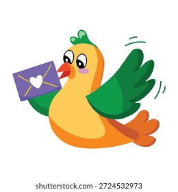 Un icono de estilo plano que representa un pájaro mensajero  
