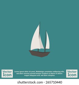 Flat style icon with sailing ship symbol