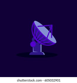 Flat style icon with satellite dish. Radio telescope track the stars.