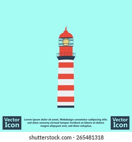 Flat style icon with sea shore lighthouse symbol