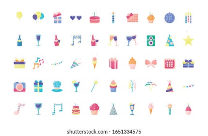 flat style icon set design, Party celebration event happy birthday holiday surprise anniversary and decorative theme Vector illustration