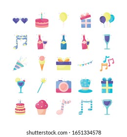 flat style icon set design, Party celebration event happy birthday holiday surprise anniversary and decorative theme Vector illustration