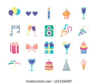 flat style icon set design, Party celebration event happy birthday holiday surprise anniversary and decorative theme Vector illustration