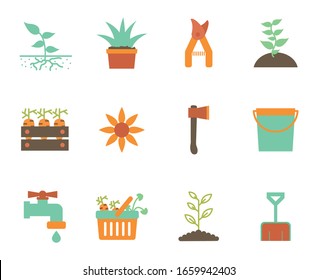 flat style icon set design, Gardening garden planting nature ecology outdoors and botany theme Vector illustration