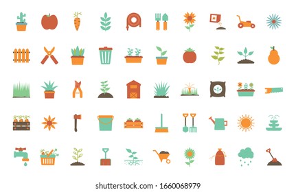 flat style icon set design, Gardening garden planting nature ecology outdoors and botany theme Vector illustration