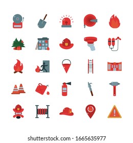 flat style icon set design, fire emergency rescue save department 911 danger help safety and aid theme Vector illustration