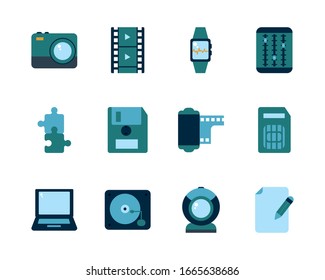 flat style icon set design, multimedia technology internet digital communication social media web and device theme Vector illustration