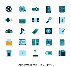 flat style icon set design, multimedia technology internet digital communication social media web and device theme Vector illustration