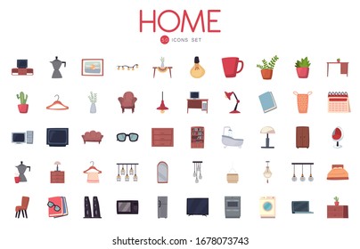 flat style icon set design, Home room decoration interior living building apartment and residential theme Vector illustration