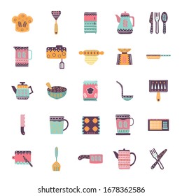 flat style icon set design, Cook kitchen decorative elements eat food restaurant home menu dinner lunch cooking and meal theme Vector illustration