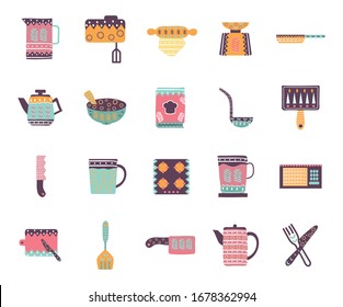 flat style icon set design, Cook kitchen decorative elements eat food restaurant home menu dinner lunch cooking and meal theme Vector illustration