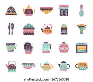 flat style icon set design, Cook kitchen decorative elements eat food restaurant home menu dinner lunch cooking and meal theme Vector illustration
