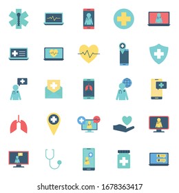 flat style icon set design of Health online medical care emergency aid exam clinic and patient theme Vector illustration