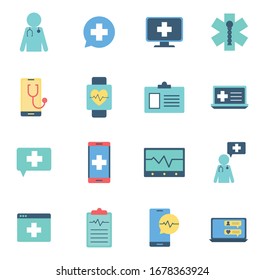 Flat Style Icon Set Design Of Health Online Medical Care Emergency Aid Exam Clinic And Patient Theme Vector Illustration