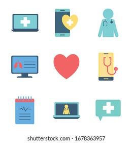 flat style icon set design of Health online medical care emergency aid exam clinic and patient theme Vector illustration